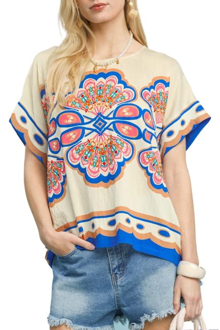 Mix Medallion Print Short Sleeve Top