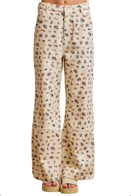 Floral Printed Denim Double Knee Carpenter Pants