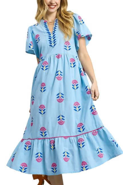 Embroidered Tiered Midi Dress