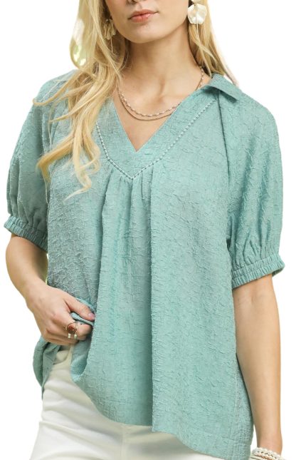 Textured V-neck Short Sleeve Top