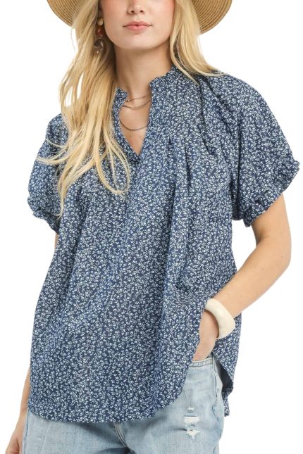 Mini Floral Popover Puff Sleeve Top