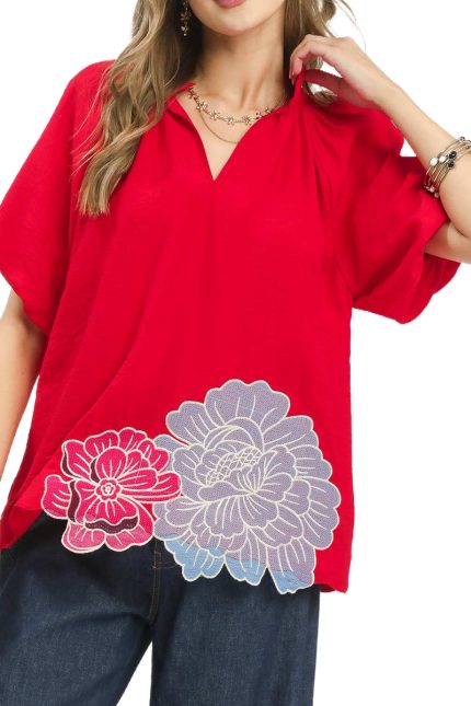 Floral Embroidered Hem Top