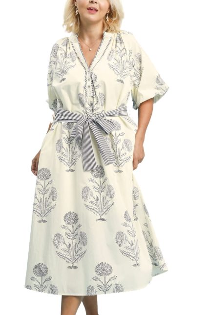 Plus Floral Print V-neck Maxi Dress