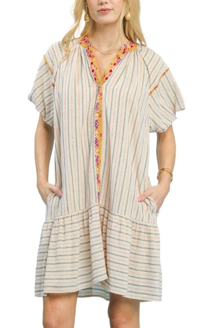 V-neck Button Down Shirt Dress