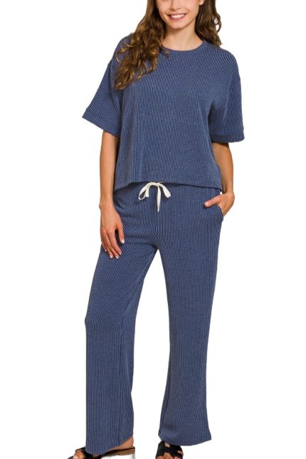 Raised Rib Short Sleeve Tee And Pants Set