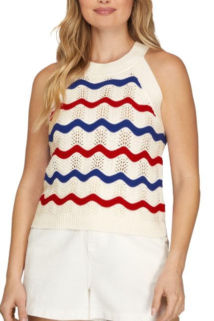 Sleeveless Striped Sweater Top