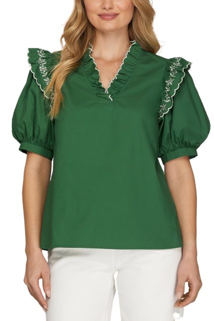 Short Sleeve Embroidered Top