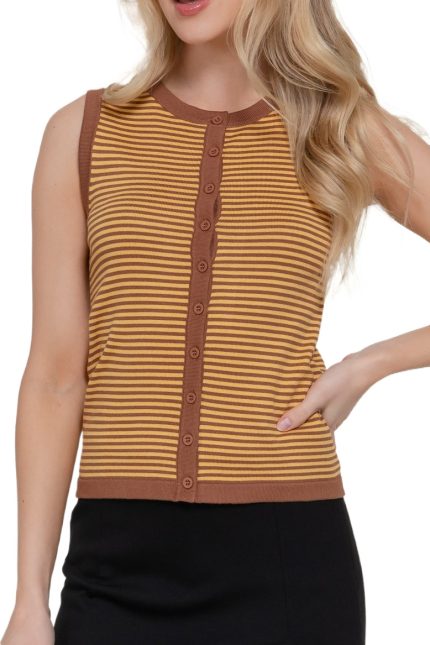 Sleelveless Button Down Stripe Sweater Top