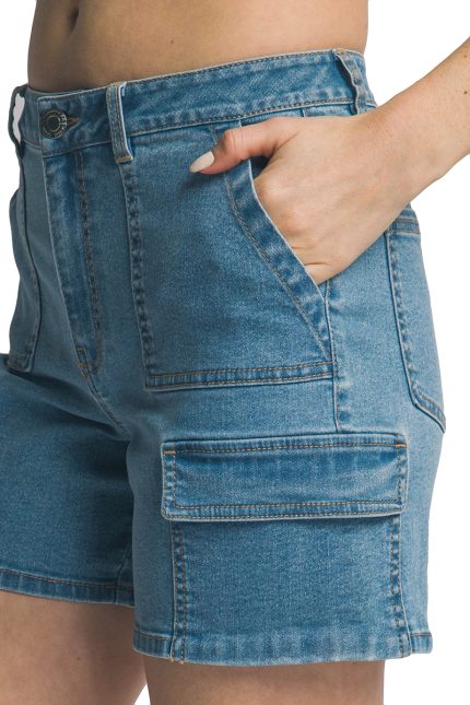 High-waisted Denim Cargo Shorts