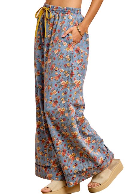 Floral Printed Drawstring Wide Pants