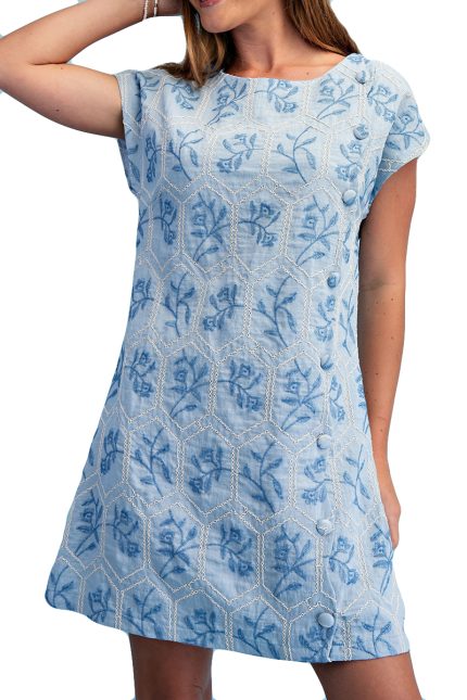 Embroidered Round Neck Mini Dress