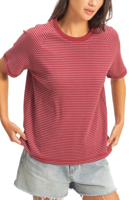 Textured Striped Raglan Sleeve Tee