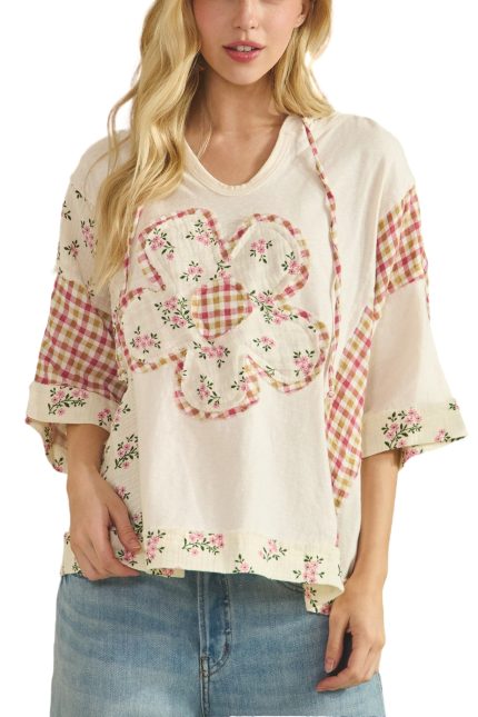 Cotton Gauze Hoodie With Daisy Floral Patch