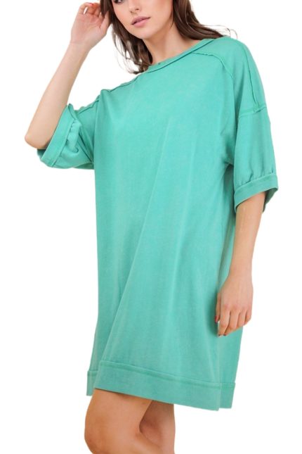 Mineral Washed French Terry Knit Casual Mini Dress