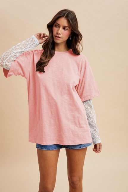 Lace Sleeve Layered Oversize Fit T-shirt