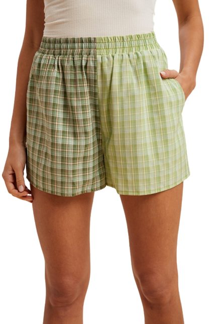 Color Block Plaid Mini Shorts