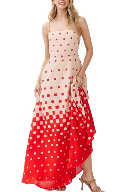 Square Ombre Print Sleeveless Maxi Dress