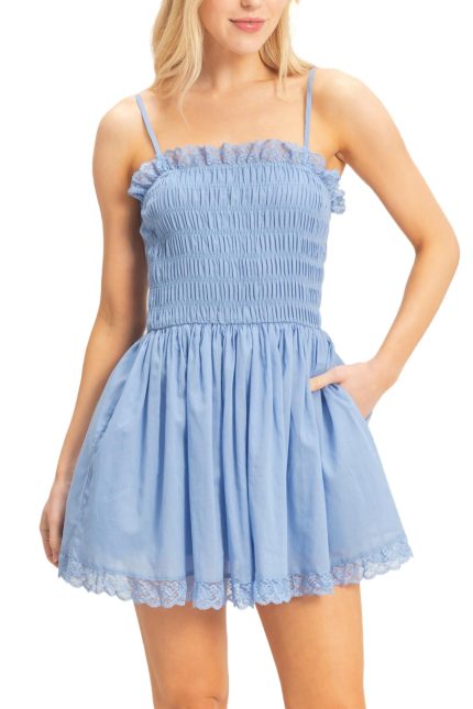 Smocked Lace Trim Romper