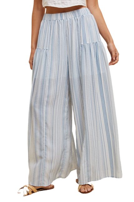 Linen Blend Variegated Striped Wide-leg Pants