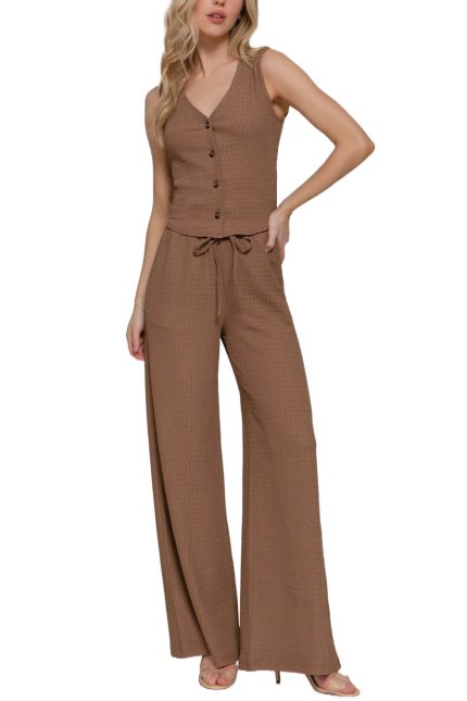 Button Closure Vest N Long Pants Set