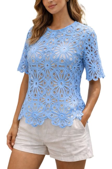 Floral Eyelet Lace Short Sleeve Top