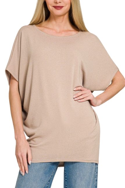 Hacci Dolman Sleeve Boat Neck Top