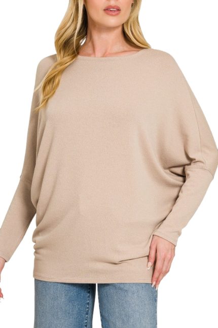 Hacci Dolman Sleeve Boat Neck Top