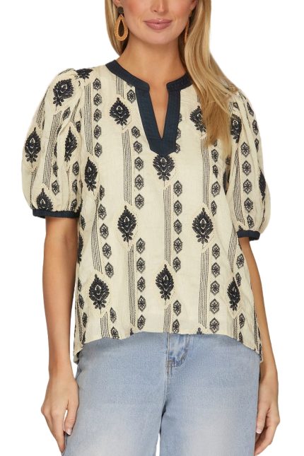Woven Embroidered Top