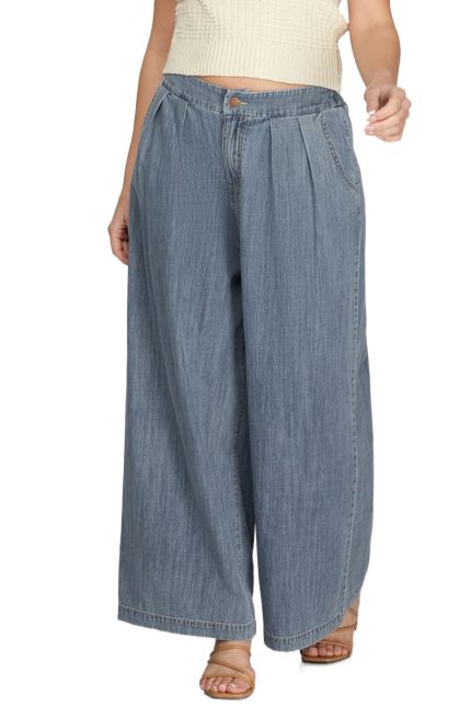 Wide Leg Denim Washed Pants
