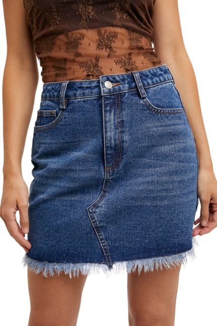 High-waist Denim Raw Hem Mini Skirt