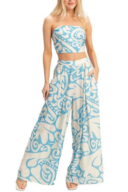 Strapless Top N Wide Leg Pants Set