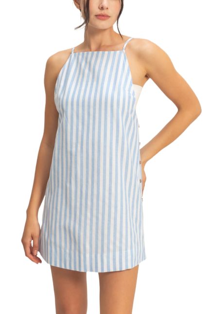Striped Straight Neck Mini Dress