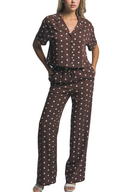 Polka Dot Short Sleeve Button-up Shirt Set