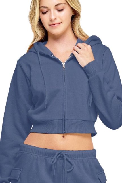 Scuba Fabric Comfort Fit Crop Zip Up Hoodie