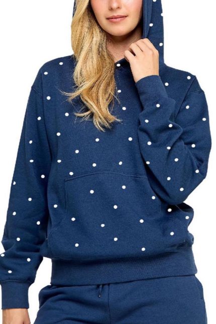 Fleece Relaxed Fit Babe Polka Dot Pullover Hoodie