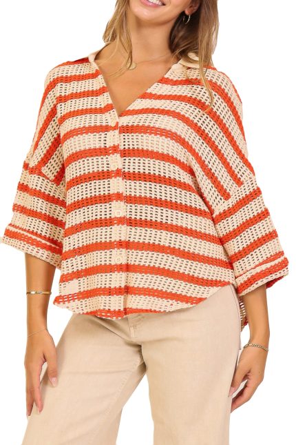 Crochet Knit Striped Top