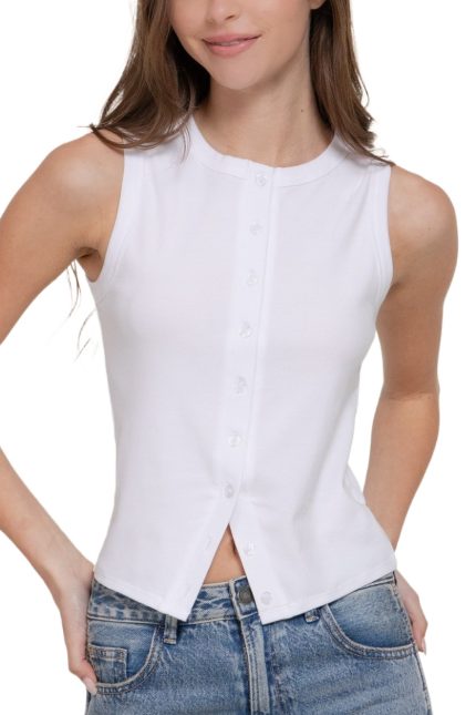 Sleeveless Button Down Rib Knit Top