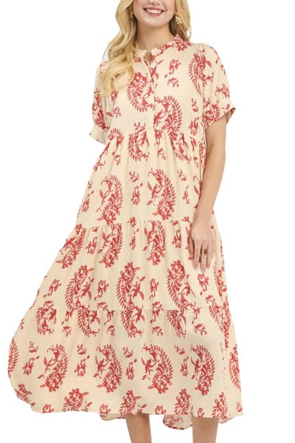 Paisley Print Tiered Midi Dress