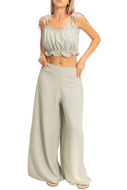 Ruffle Smocked Bust Top & Wide Pants