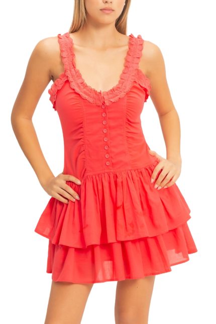 Shirred Ruffle Mini Dress