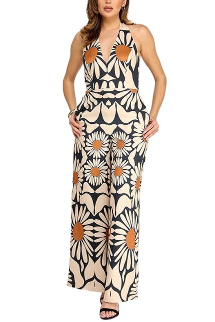 Printed Halter Neck Sleeveless Jumpsuit