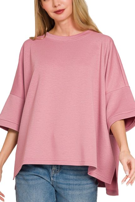 Scuba Round Neck Top With Side Slits