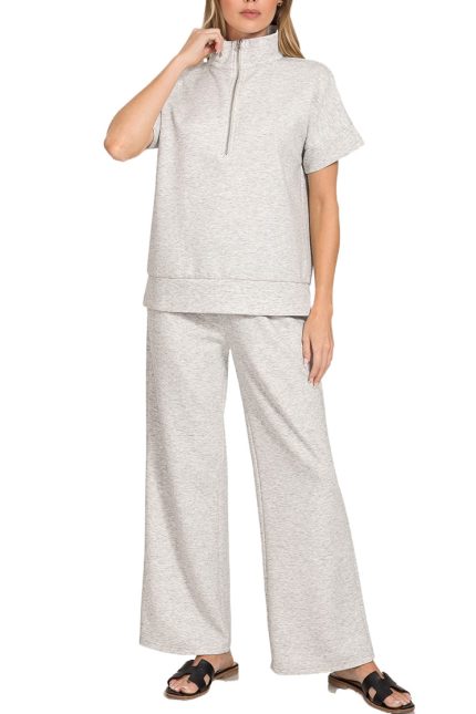 Scuba High Neck Half Zip Top And Pants Set