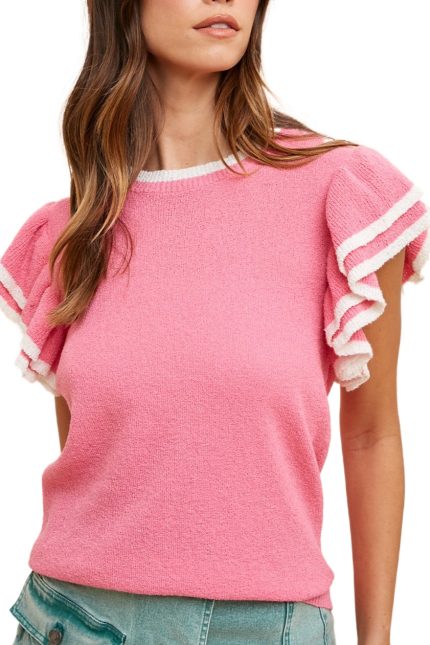 Double Ruffle Sleeve Sweater Top