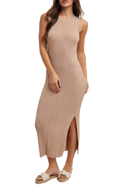 Halter Neck Bodycon Side Slit Midi Dress