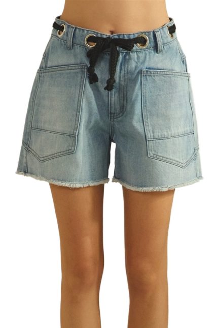 Denim Shorts With Drawcord Waist Detail