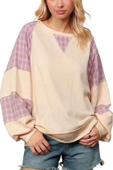 Thermal Plaid Woven Loose Fit Pullover Top
