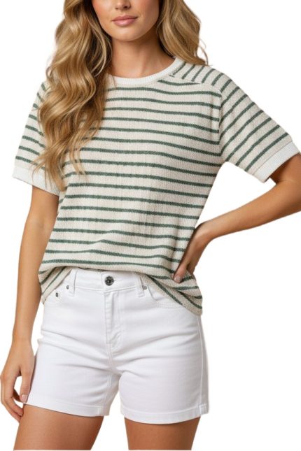 Breezy Stripe Contrast Knit Top