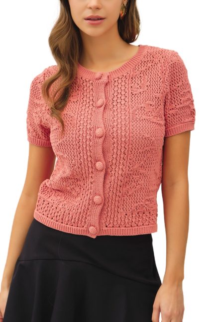 Patterned Crochet Short Sleeve Crop Cardigan