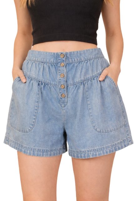 Mineral Washed Chambray Button Down Shorts